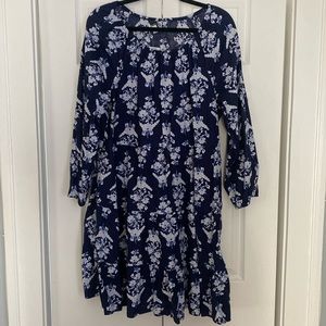 J.Crew Factory navy floral medallion tiered long sleeve dress